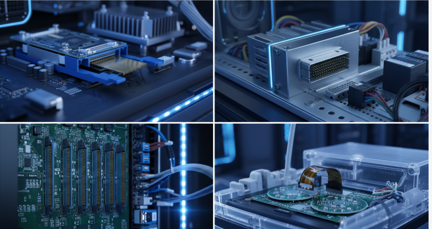 with precision beveling
Close-up of 4-layer gold finger PCB edge connector showing hard gold plated fingers