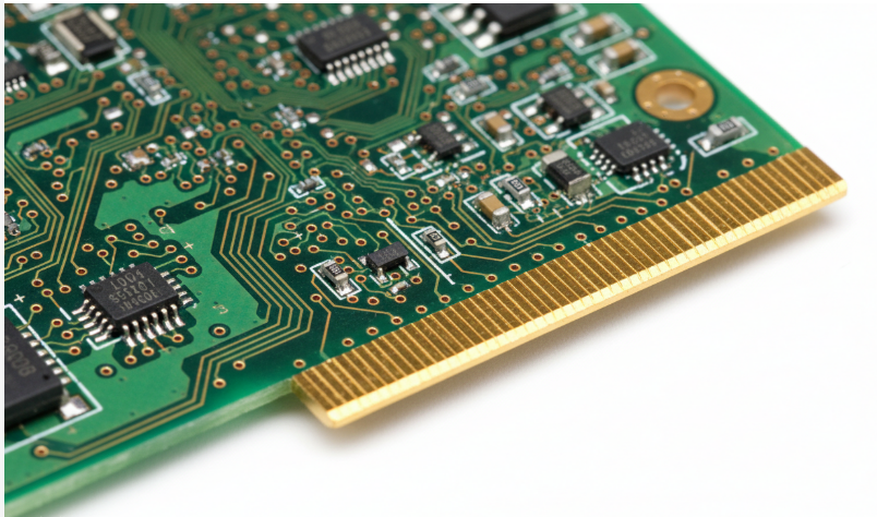 4-layer gold finger PCB surface finish comparison showing ENIG, Hard Goldelectroplating, and OSP cross-section structures