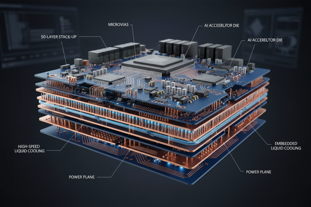 50-layer PCB implementation in data center AI accelerator application