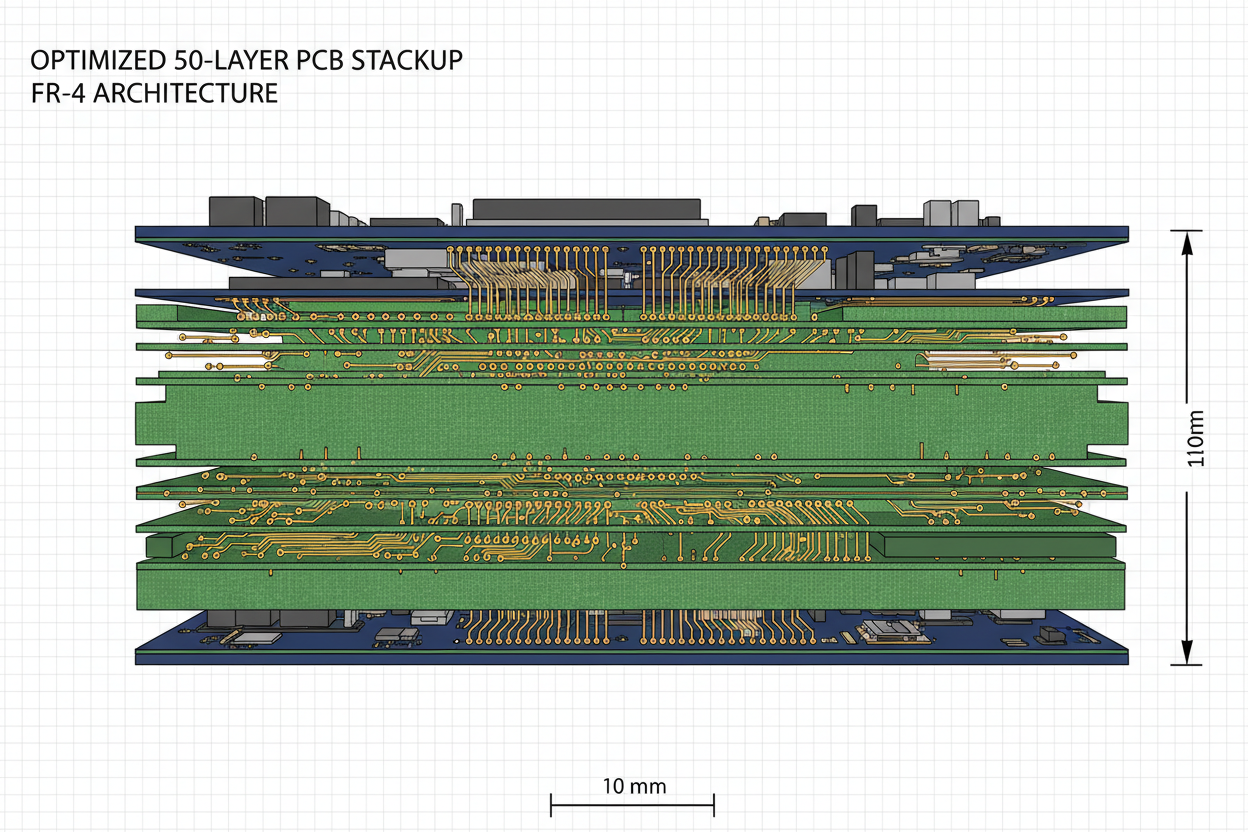 50-Layer FR-4 PCB Design: High-Speed Signal Integrity Guide