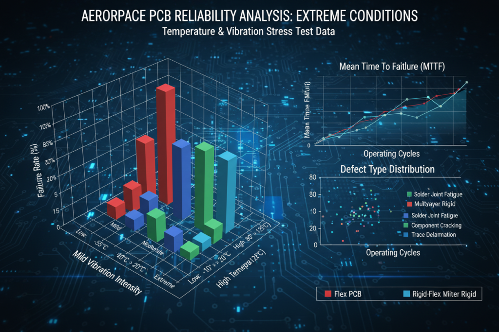 Data visualization showing aerospace PCB failure rates under extreme temperature and vibration conditions