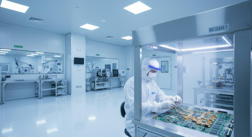 Figure 3: ISO 14644 Class 7 cleanroom environment for medical rigid-flex PCB assembly, ensuring particulate and biological contamination control required for implantable device manufacturing.