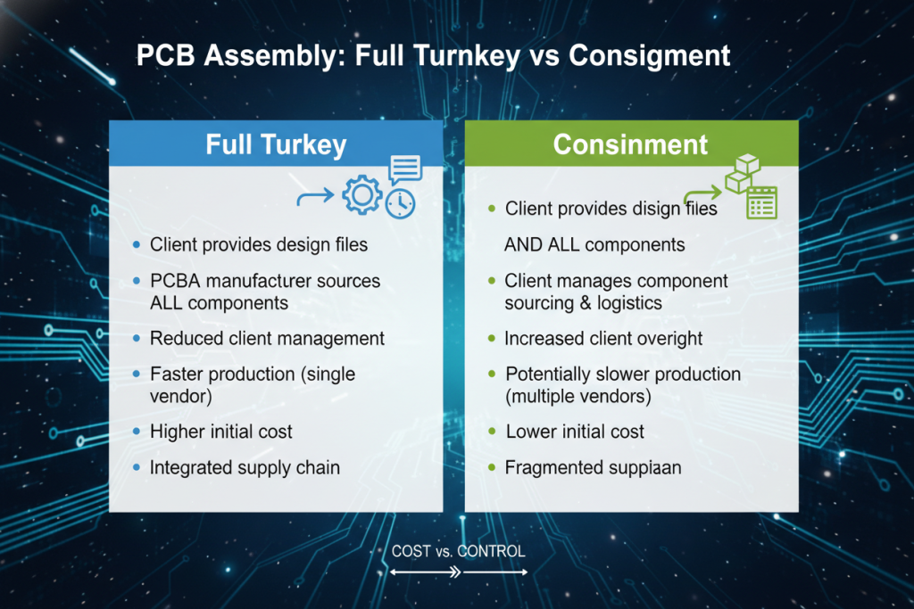 Full Turnkeyvs Consignment PCB Assembly Comparison Chart