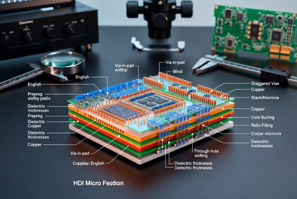 HDI PCB cross-section showing microvia structure and layer stackup