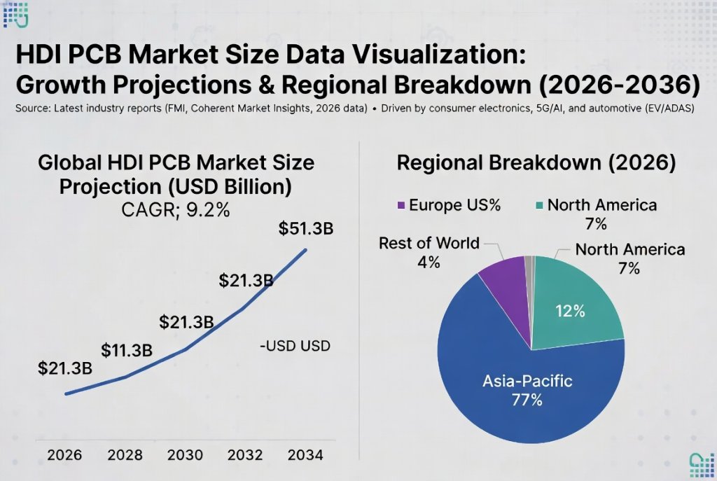 HDI PCB market size data visualization showing regional breakdown and growth projections