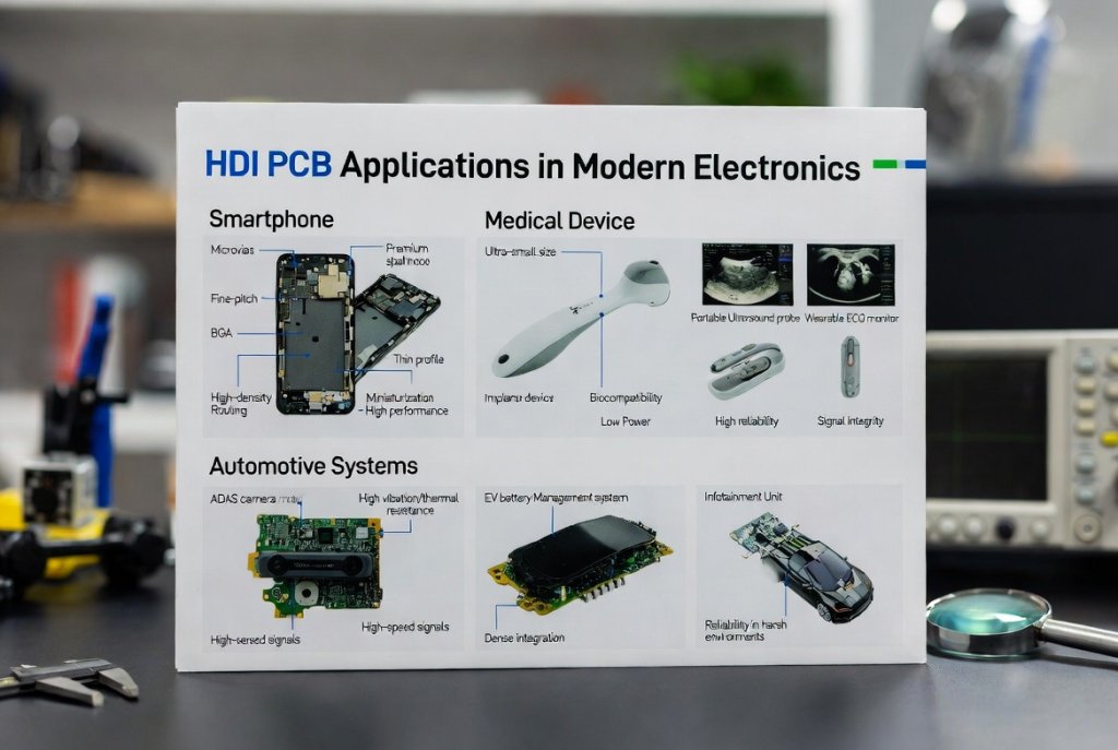 HDI PCB applications in smartphone, medical device, and automotive systems