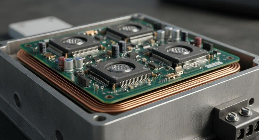 Industrial control PCB board with BGA components inside protective metal enclosure
for oilfield equipment