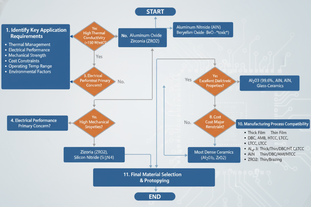 Application scenario flowchart for choosing ceramic PCB materials