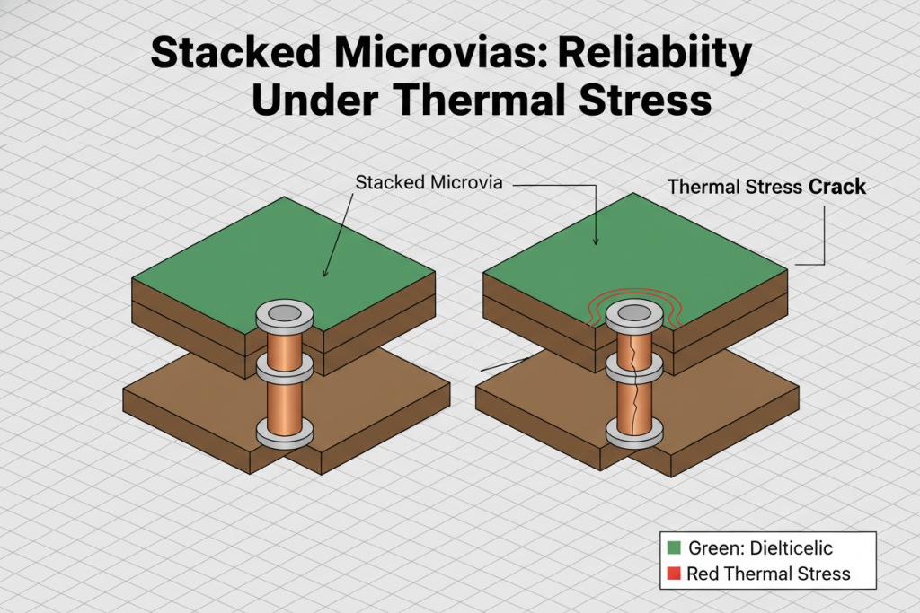 Comparison of staggered vs stacked microvia reliability under thermal stress
