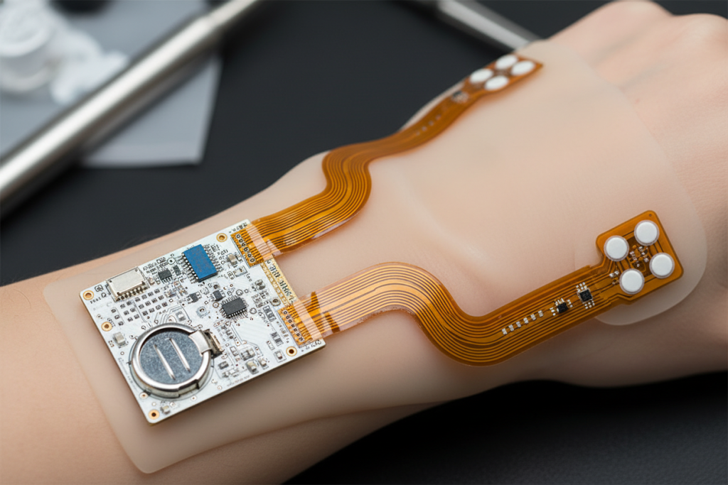 Wearable medical rigid-flex PCB showing transition zone and flexible circuits