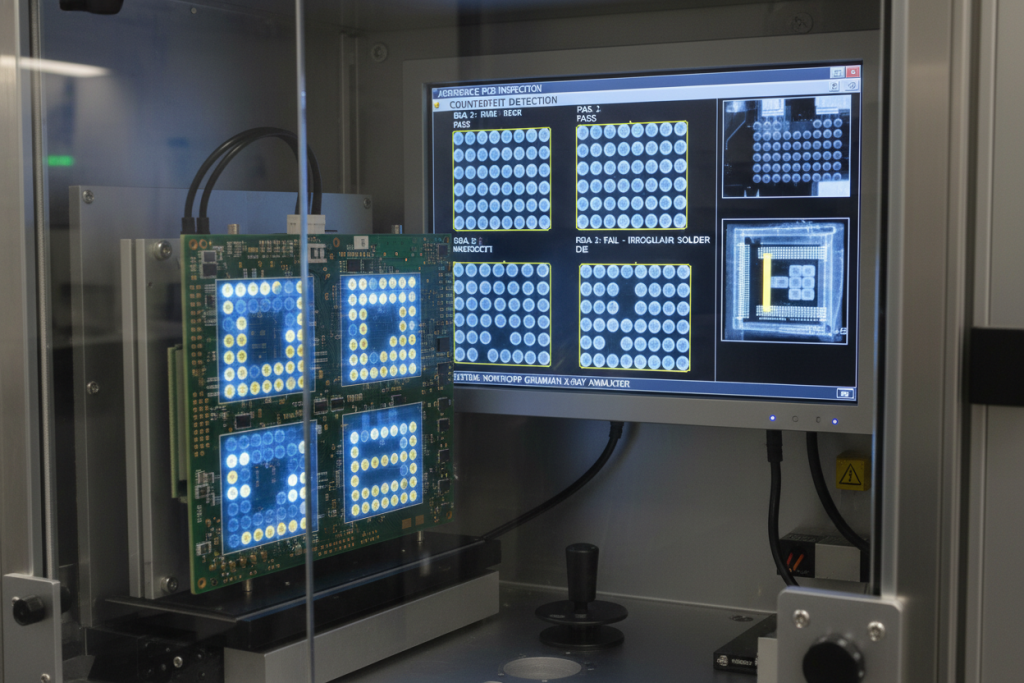 X-ray inspection of BGA components for aerospace PCB counterfeit detection