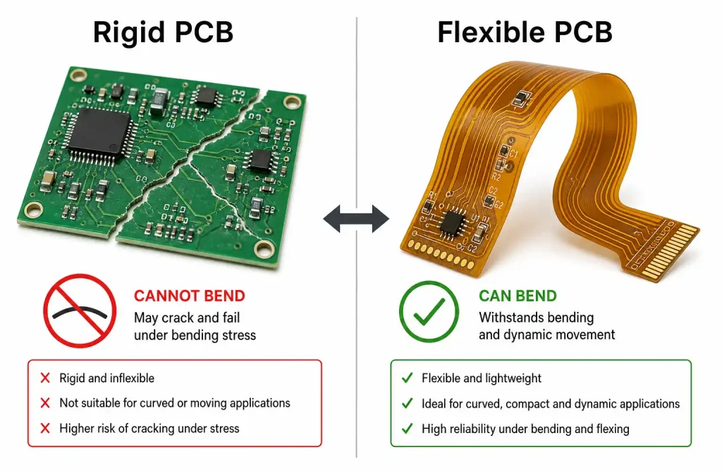 Flexible PCB bending to show its flexibility compared to rigid PCB