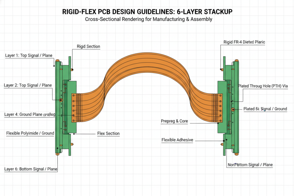 rigid-flex-pcb-design-guidelines-6-layer-stackup-rendering