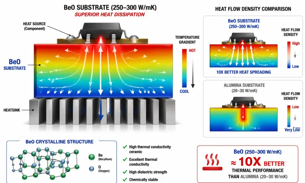 BeO ceramic substrate thermal conductivity comparison with cross-section view