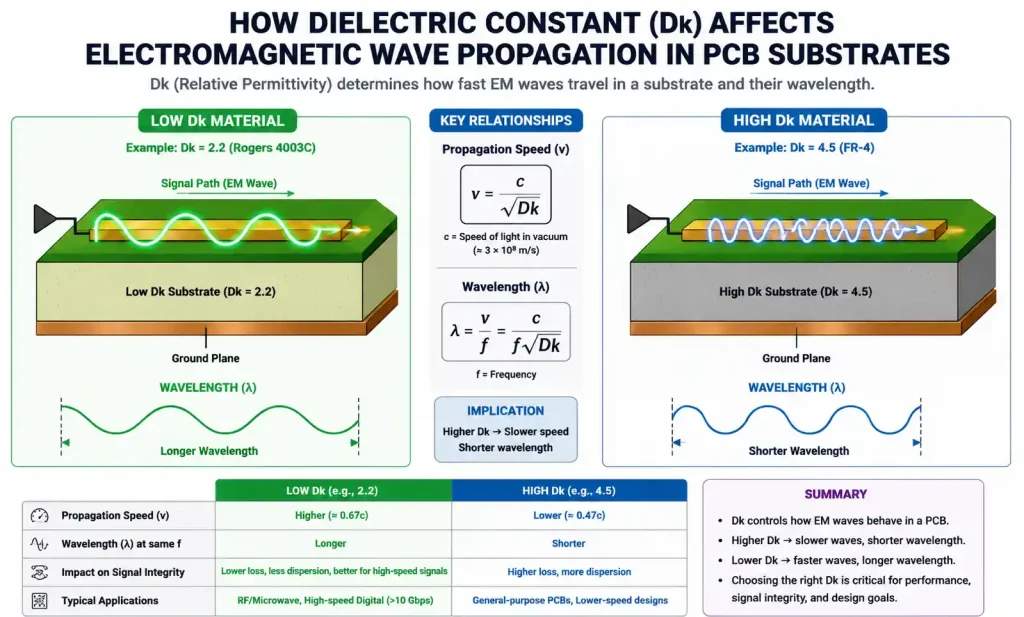 Dielectric constant effect on RF signal propagation in PCB substrate