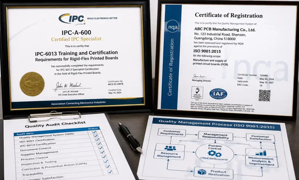 IPC-6013 certification document and quality management system overview for rigid-flex PCB manufacturing