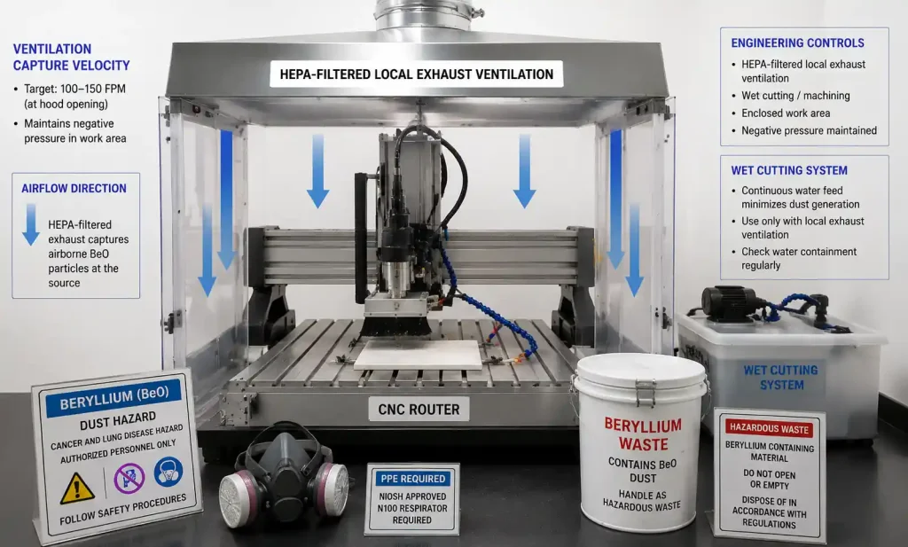 HEPA-filtered ventilation system for BeO PCB machining operations