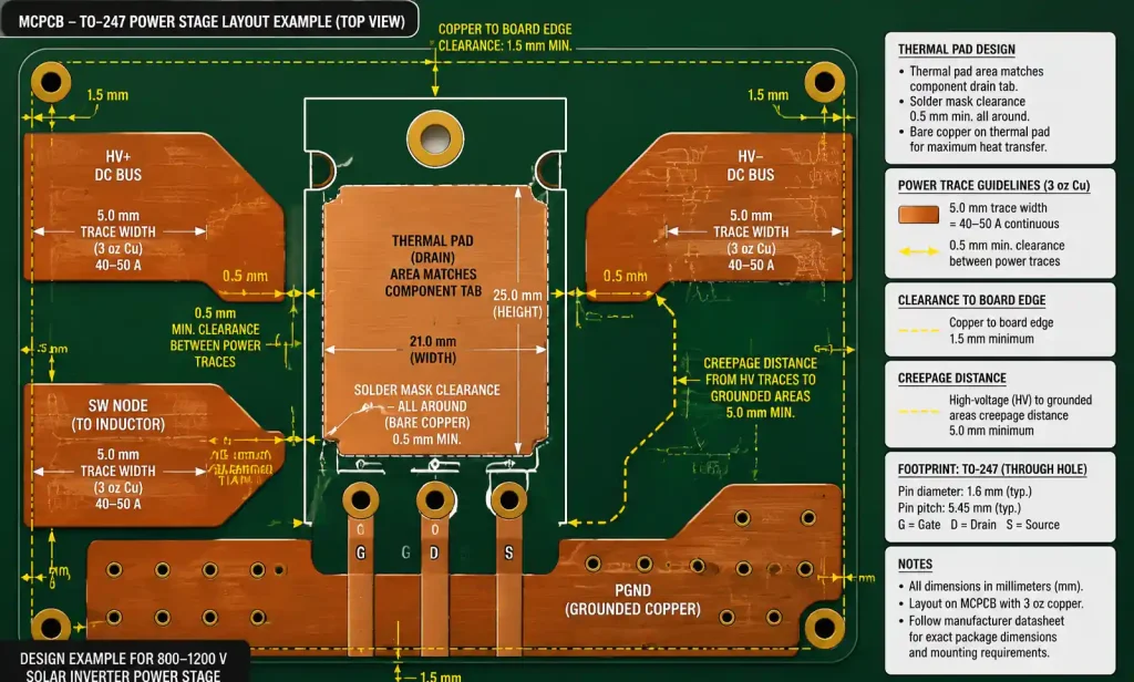 MCPCB thermal pad design rules for TO-247 power semiconductor package