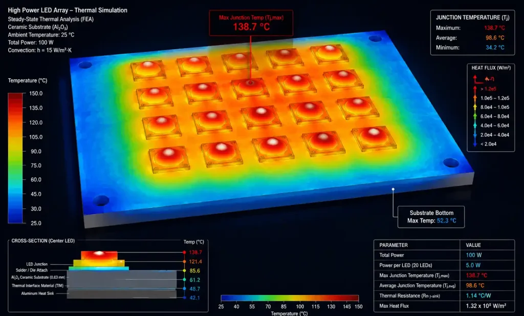 Thermal simulation of high power LED on ceramic PCB substrate