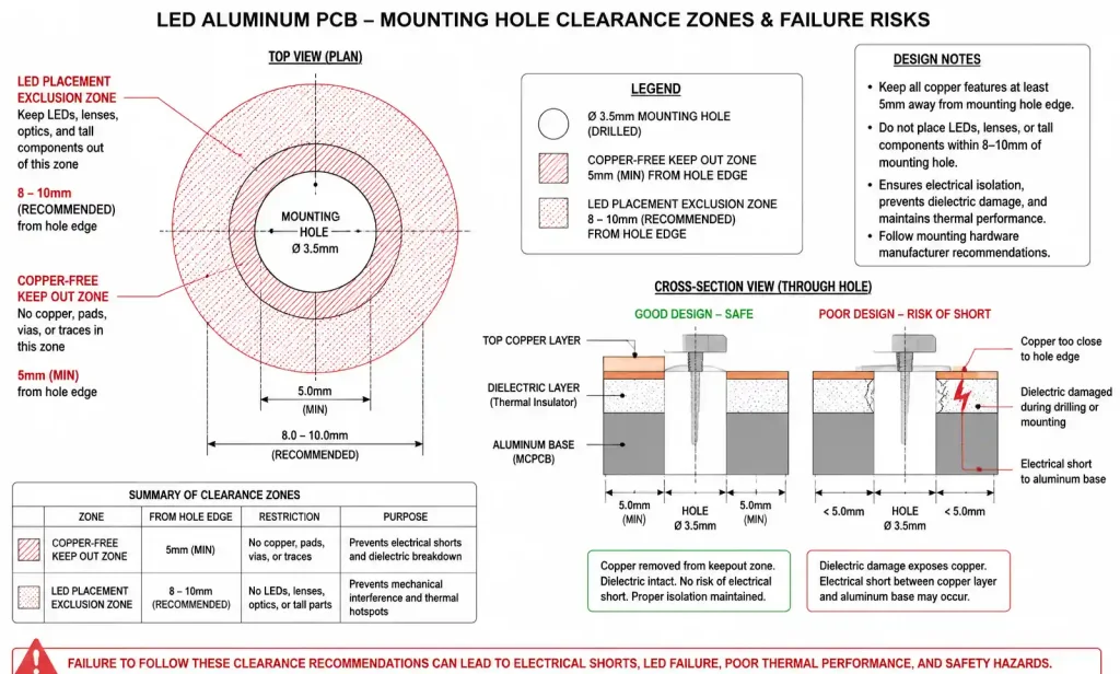 DFM clearance requirements around mounting holes for LED aluminum PCB