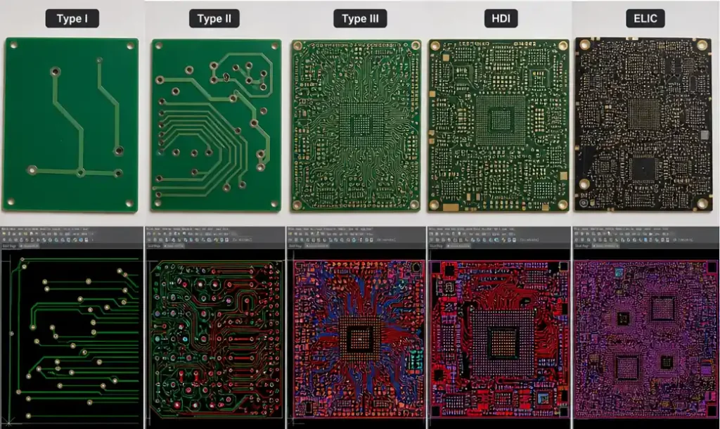 Visual comparison showing density progression from Type I to ELIC HDI technology