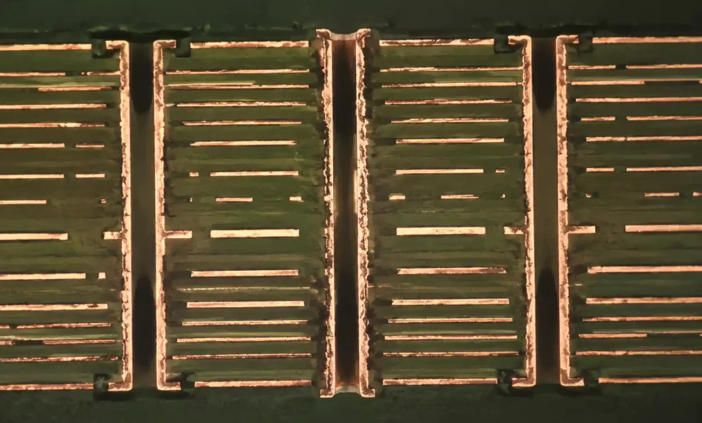Cross-section of high-layer-count multilayer PCB using S1000-2M showing via structures and layer registration