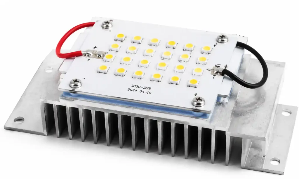 Assembled LED module with MCPCB mounted to aluminum heatsink