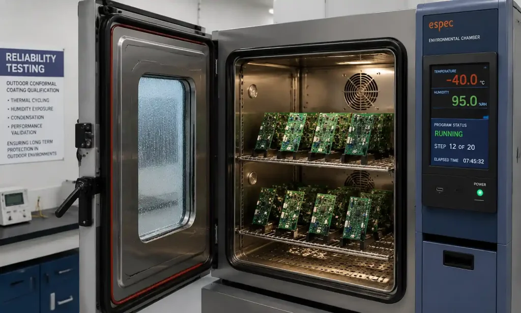 Environmental test chamber for conformal coating validation