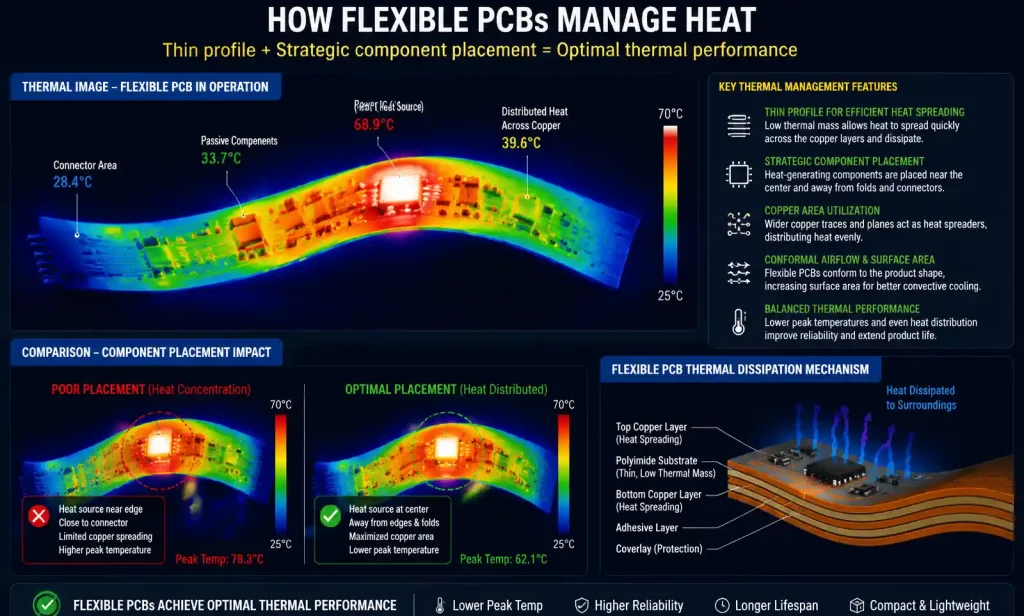 Thermal imaging of flexible PCB showing heat distribution patterns