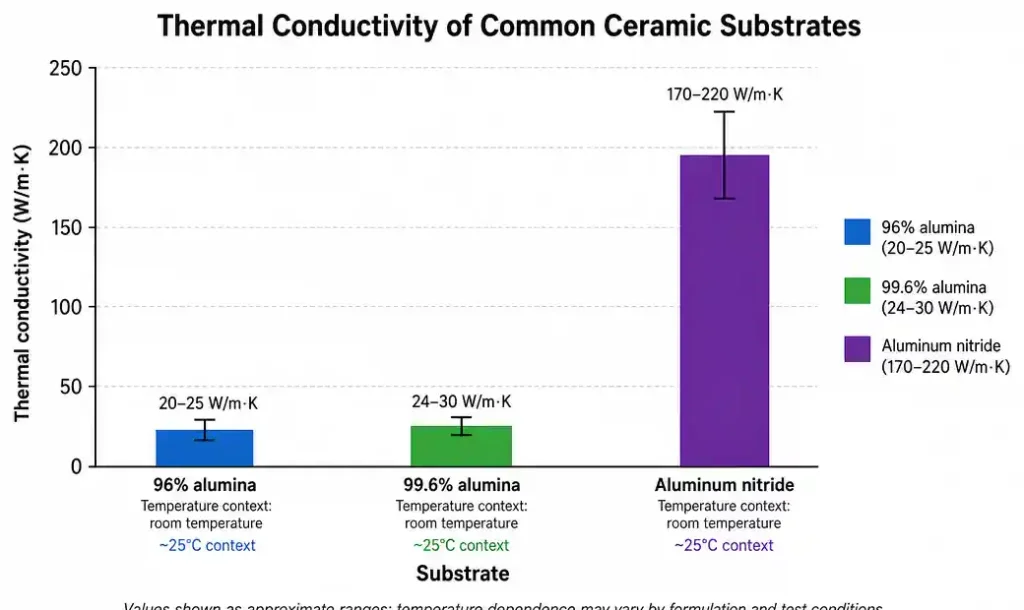 Thermal conductivity comparison graph for alumina ceramic grades