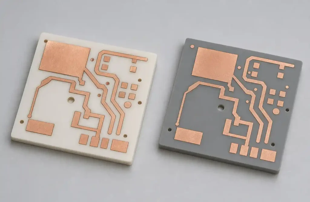 Ceramic PCB substrate showing alumina and aluminum nitride materials