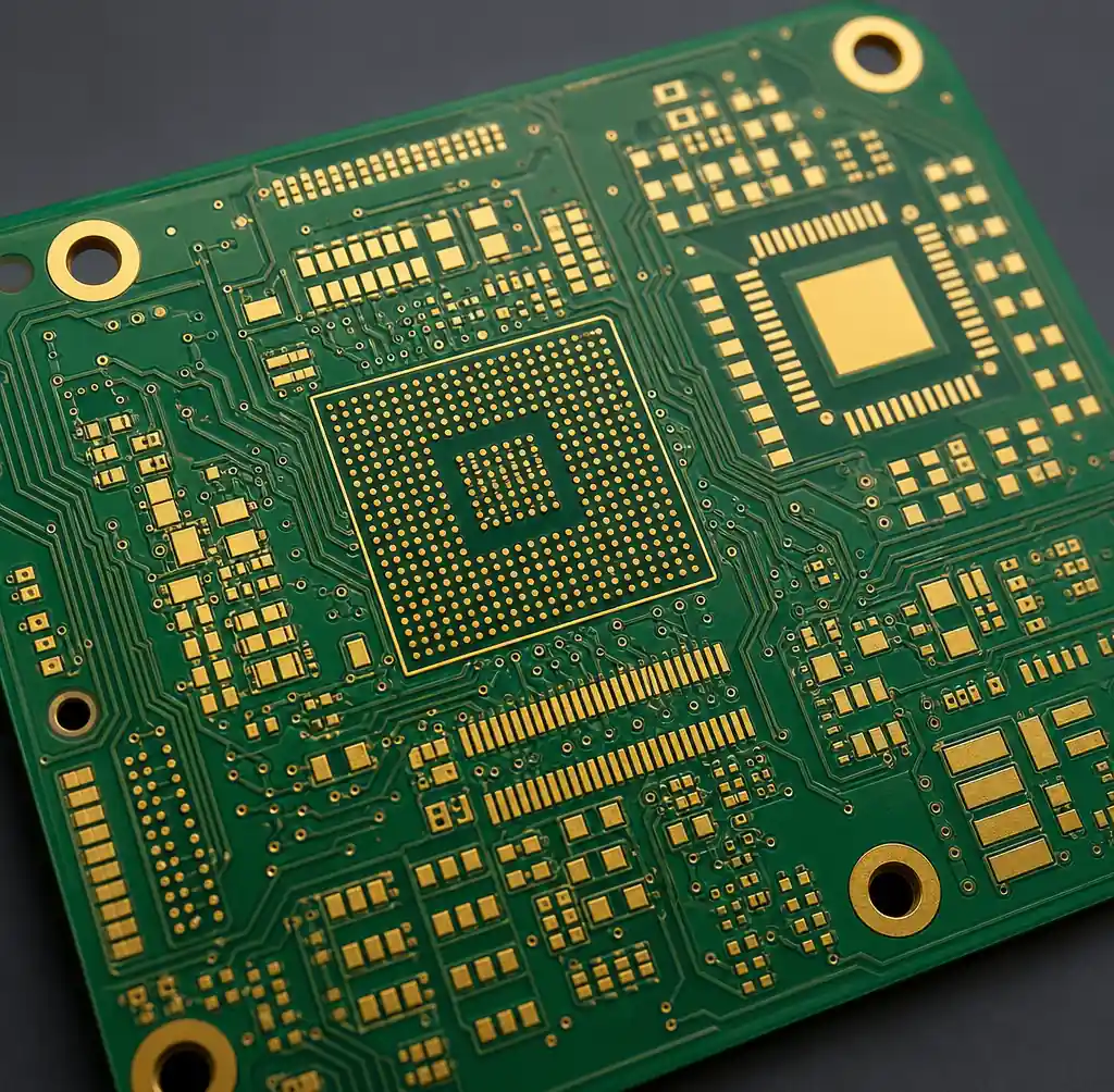ENIG surface finish on PCB showing gold plated pads