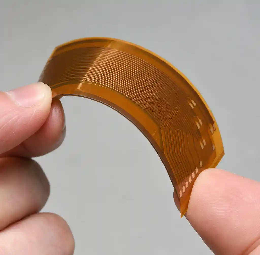 Flexible PCB Bent to Show Neutral Bend Axis and Copper Strain