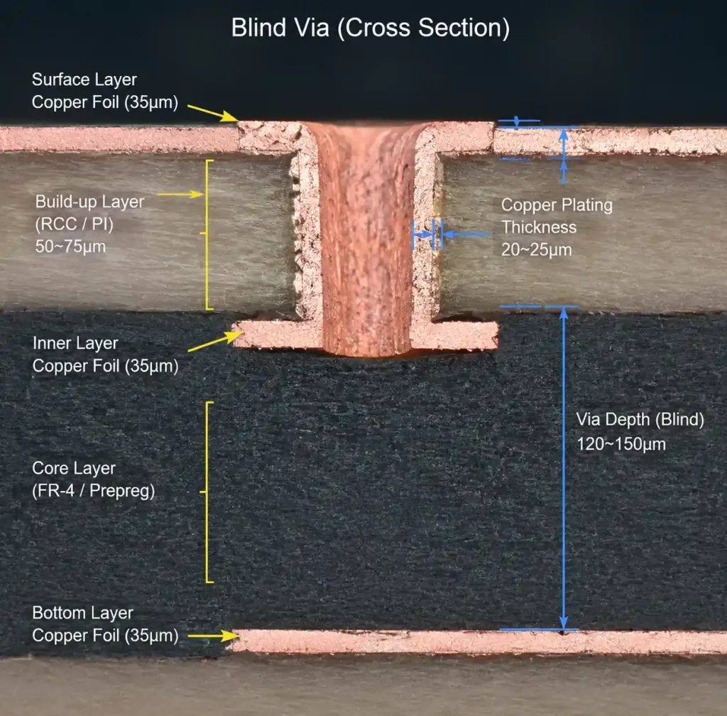 Blind via structure cross-section in HDI PCB