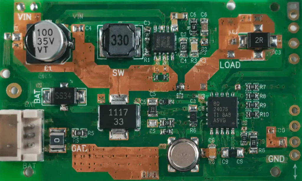 IoT PCB power management circuit with voltage regulators and power domains