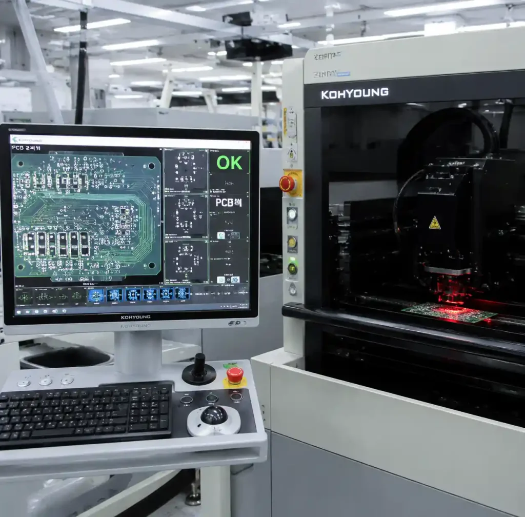 Automated Optical Inspection (AOI) equipment inspecting PCB quality