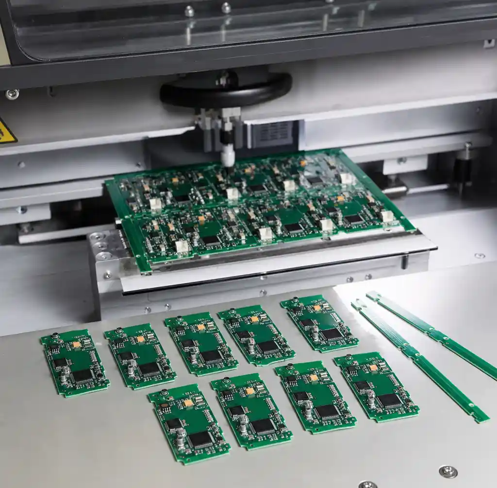 PCB Depaneling with Router Separating Boards from Panel