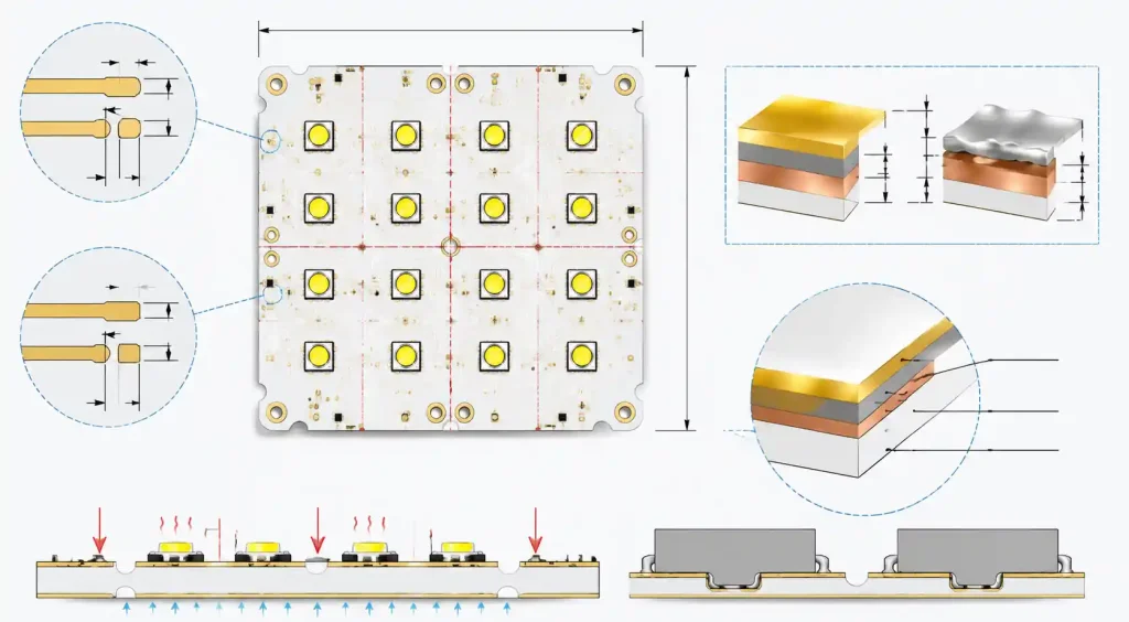 Aluminum PCB design rules for trace width spacing and surface finish