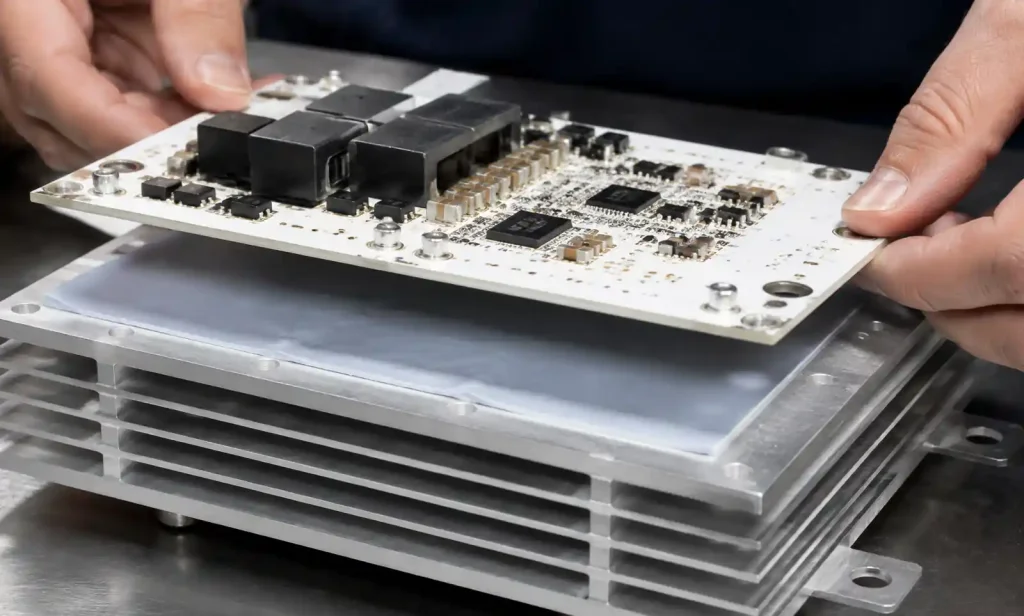 Metal core PCB bolted to an aluminum heat sink through a thermal interface material