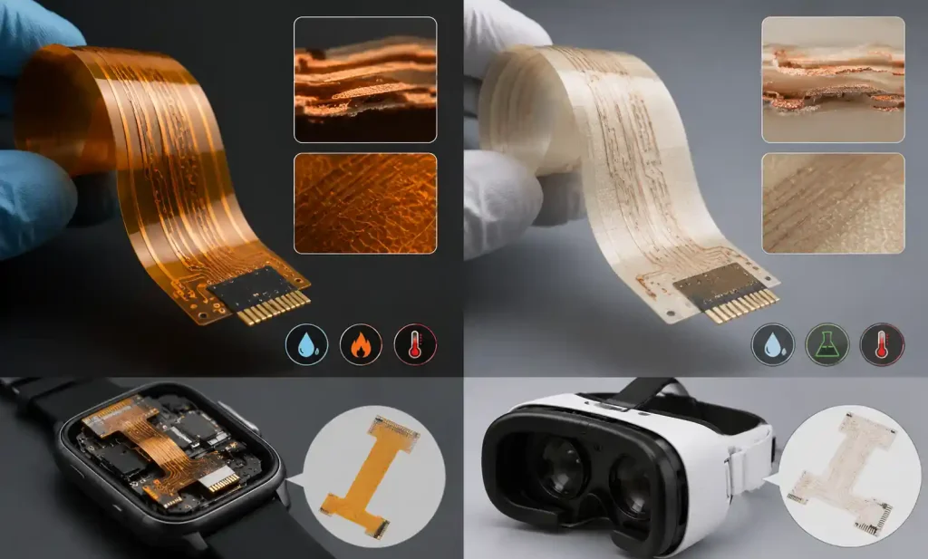Polyimide and LCP flexible substrate material comparison for wearable PCB applications