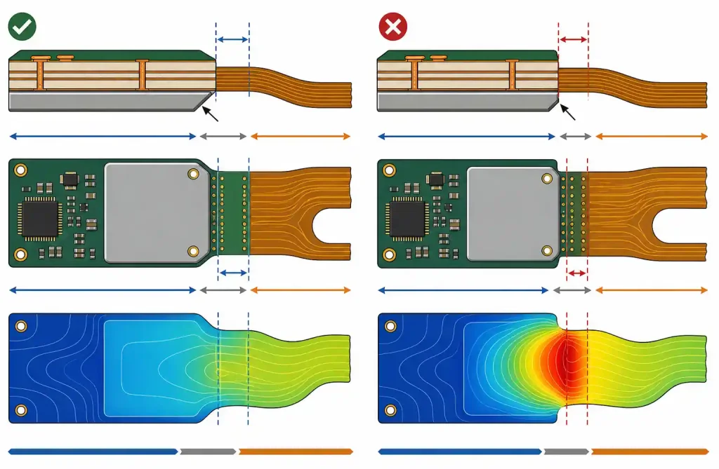 Correct stiffener placement with clearance from dynamic flex zones