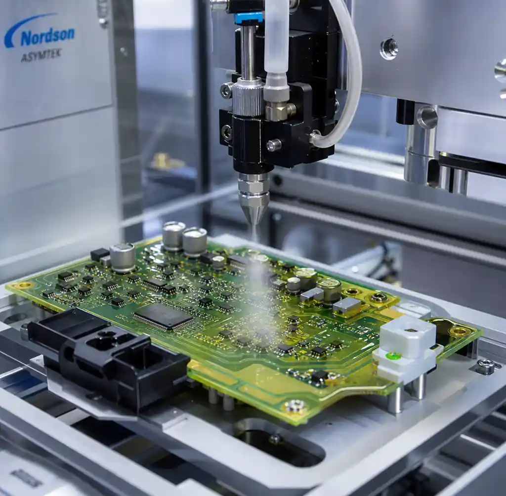Conformal coating application on automotive PCB assembly