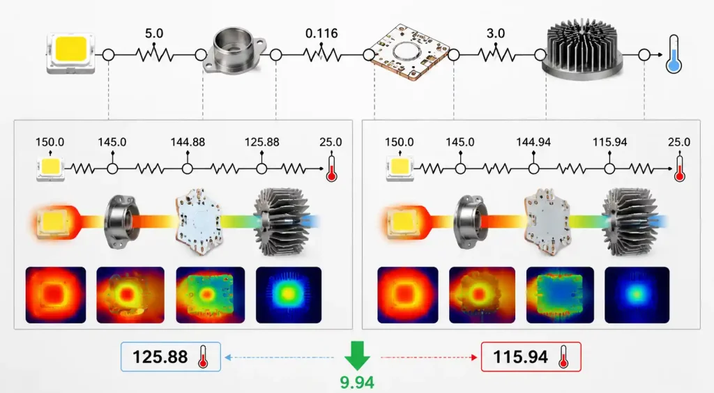 LED thermal resistance network from junction to ambient with aluminum PCB