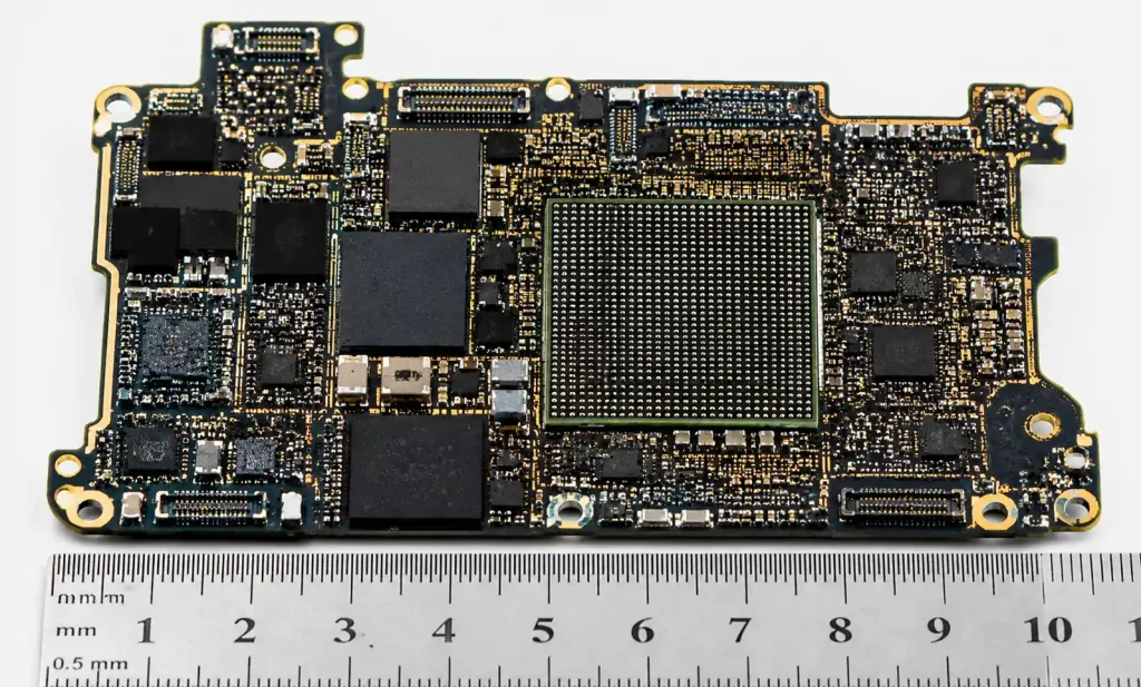 Finished mSAP HDI PCB showing fine pitch components and surface finish quality