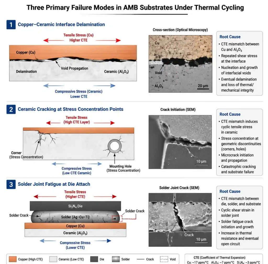 Common failure modes in AMB ceramic PCB thermal cycling analysis