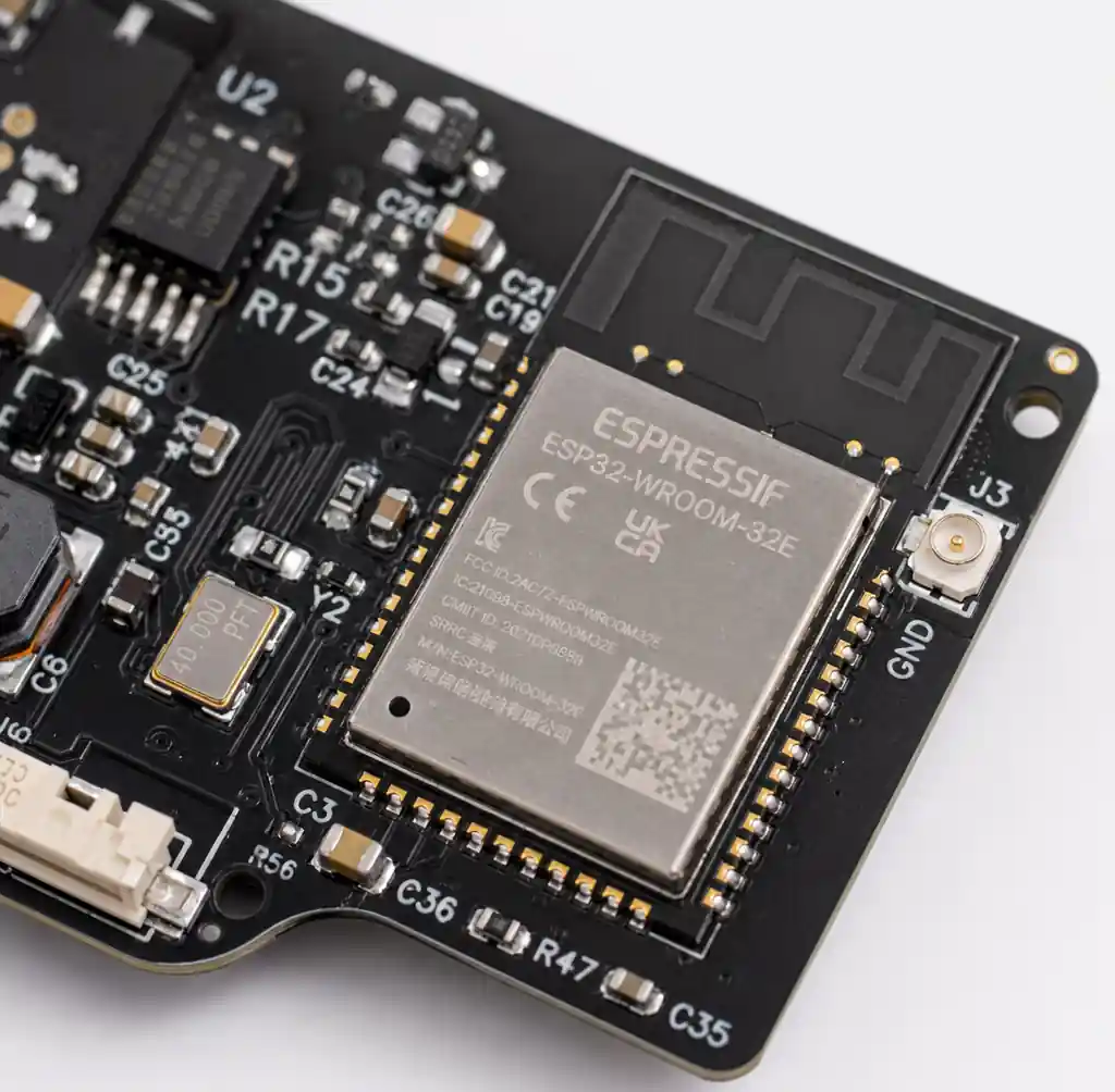 Wireless module integration on IoT PCB showing ESP32 or BLE module placement