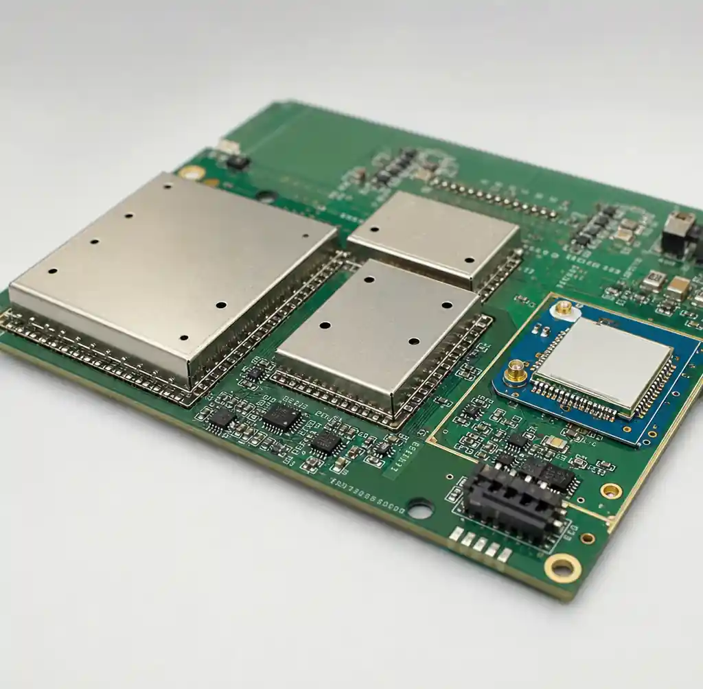 EMI shielding on IoT PCB protecting wireless circuits from interference