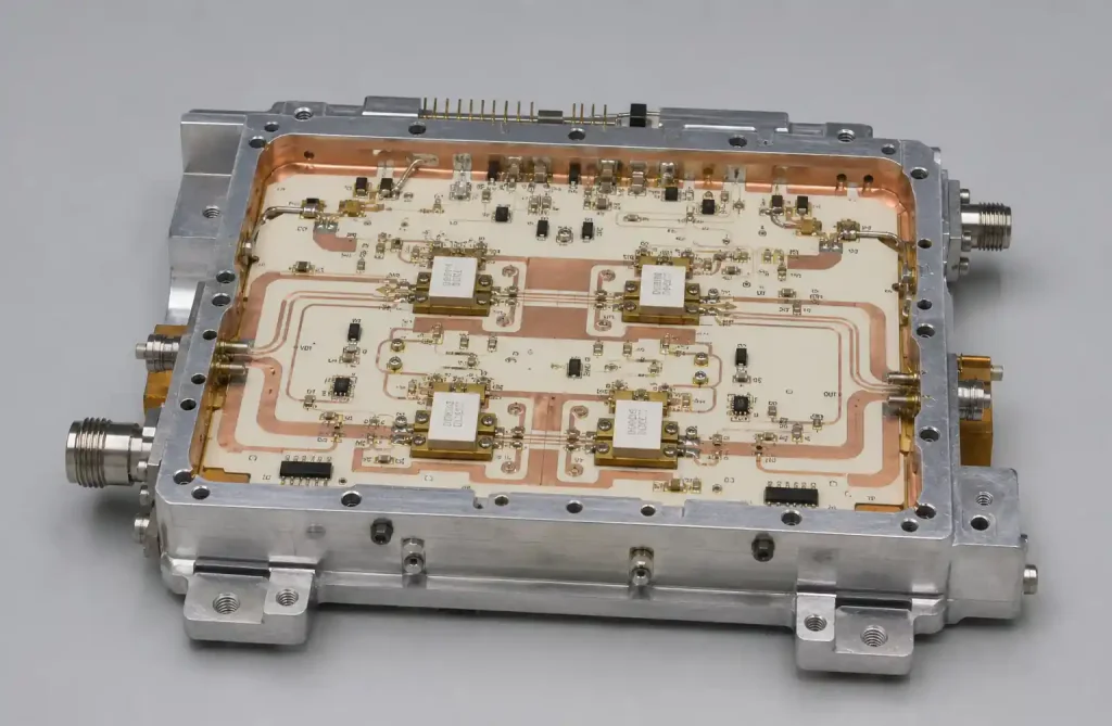 High-power RF amplifier using ceramic PCB substrate