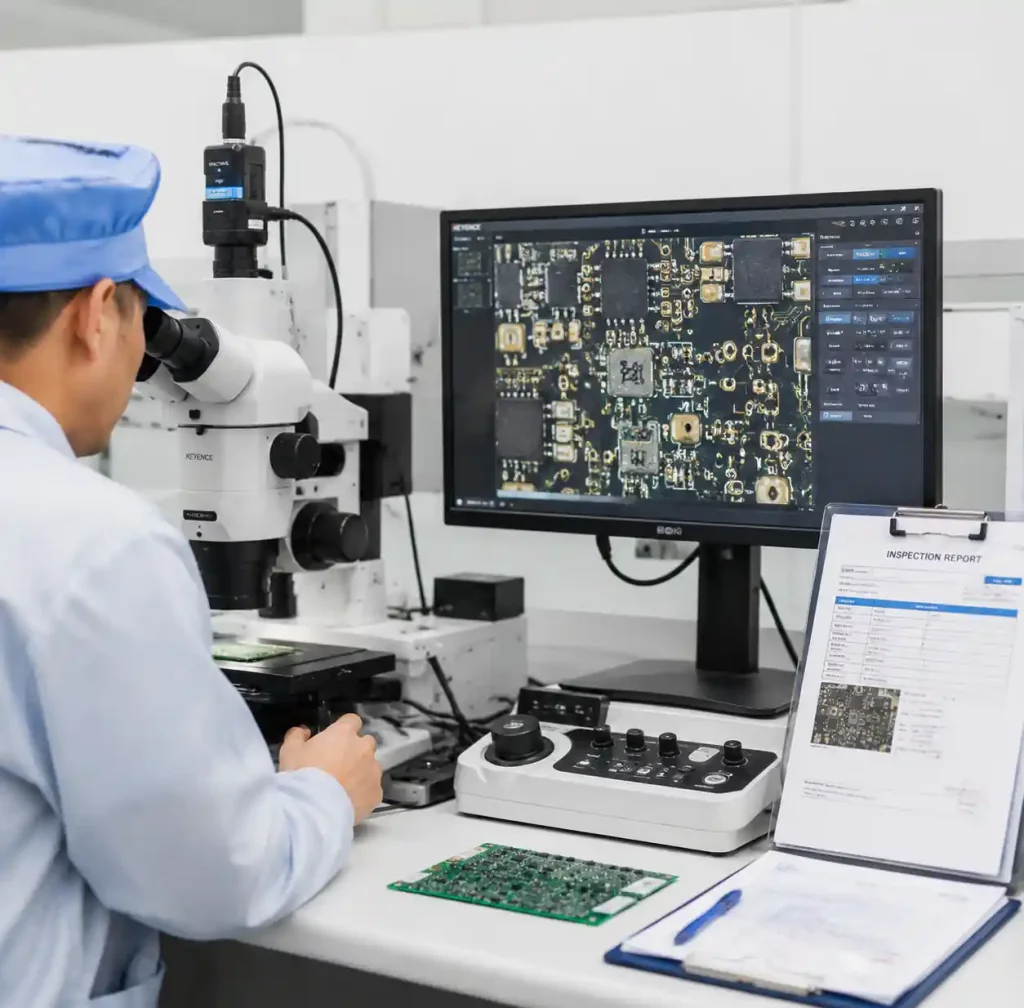 PCB quality inspection and testing with documentation for customer verification