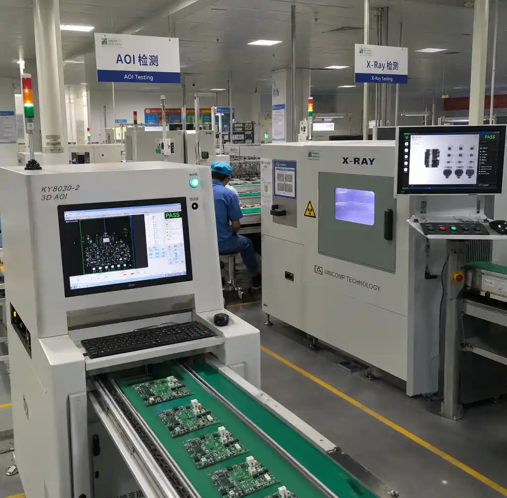 Industrial PCB manufacturing with quality control inspection